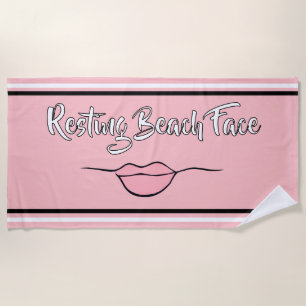 Resting Beach Face "Lips" Pink and Black Towel