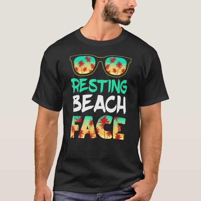 Resting Beach Face Ocean Sunglasses Palm Tree 1 T-Shirt (Front)