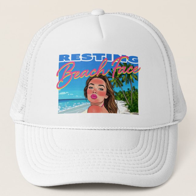 Resting Beach Face Poster Girl Trucker Hat (Front)
