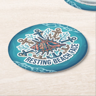 Resting Beach Face Round Paper Coaster