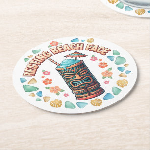 Resting Beach Face Round Paper Coaster