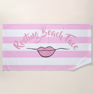 Resting Beach Face Striped Pink and White Beach Towel