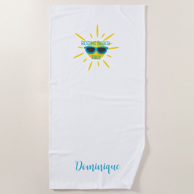 Resting Beach Face Sunglasses Personalised Towel (Front)