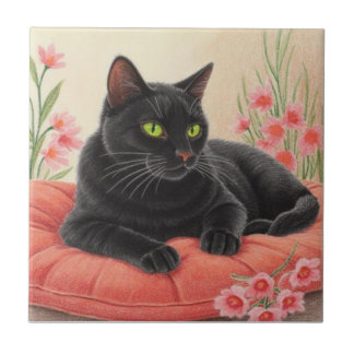 Resting Black Cat Tile