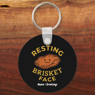 Resting Brisket Face Funny BBQ Smoking Pitmaster Key Ring