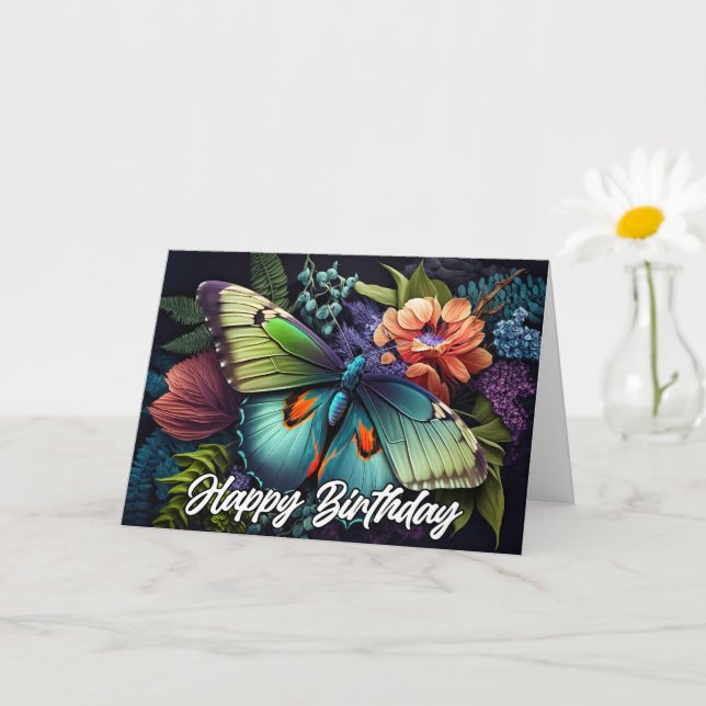 Resting Butterfly Collage Happy Birthday Card (Small Plant)