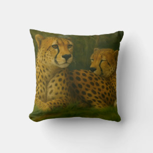 Resting Cheetah Duo in Forest Setting Cushion