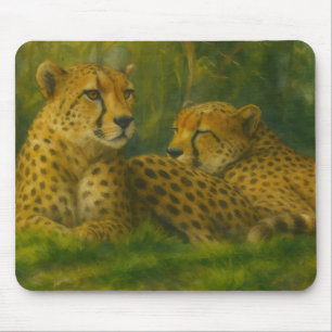 Resting Cheetah Duo in Forest Setting Mouse Mat