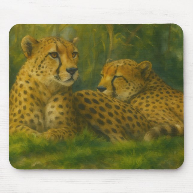 Resting Cheetah Duo in Forest Setting Mouse Mat (Front)