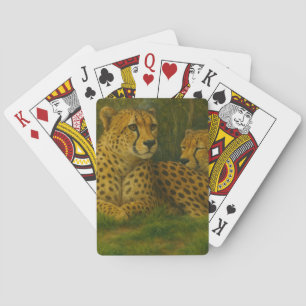 Resting Cheetah Duo in Forest Setting Playing Cards