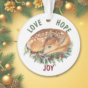Resting Christmas Deer Fawn Ornament