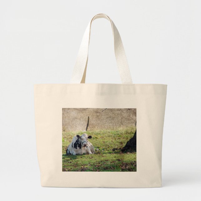 Resting Dairy Cow Large Tote Bag (Front)
