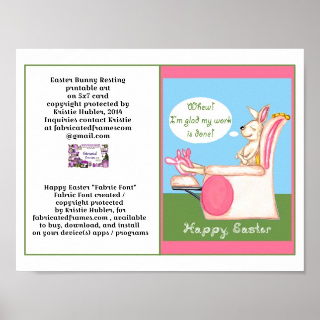 Resting Easter Bunny Happy Easter Fabric Font Card Poster (Front)