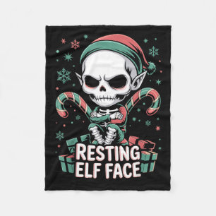 Resting Elf Face Funny Christmas Cute Creepy Women Fleece Blanket