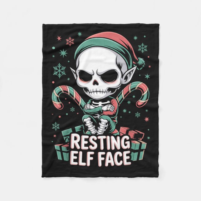 Resting Elf Face Funny Christmas Cute Creepy Women Fleece Blanket (Front)