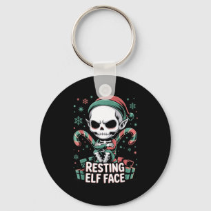 Resting Elf Face Funny Christmas Cute Creepy Women Key Ring