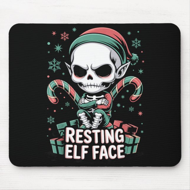 Resting Elf Face Funny Christmas Cute Creepy Women Mouse Mat (Front)