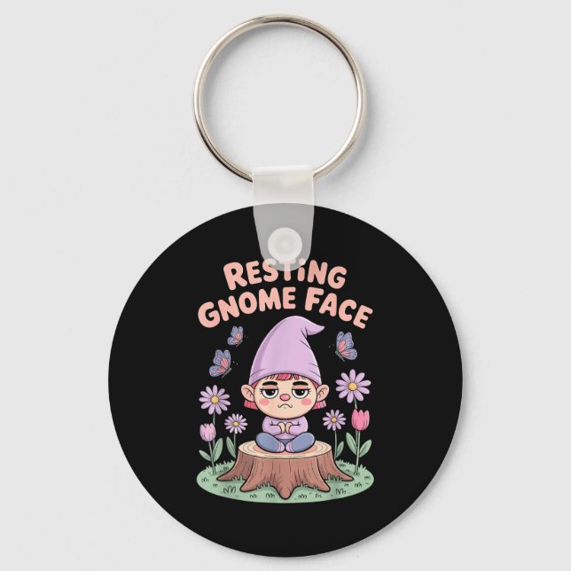 Resting Gnome Face Cute Funny Christmas Kawaii Car Key Ring (Front)