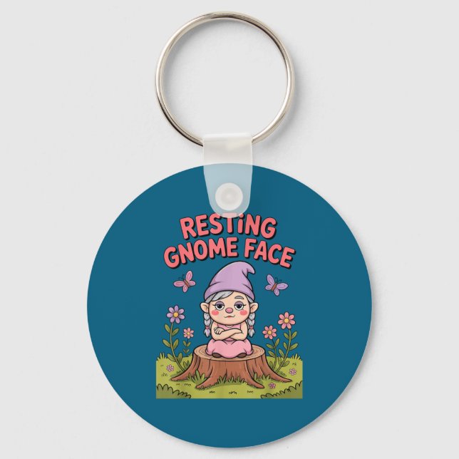 Resting Gnome Face Cute Funny Christmas Kawaii Car Key Ring (Front)