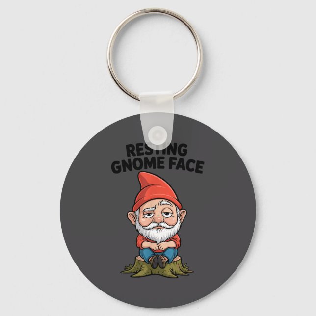 Resting Gnome Face Cute Funny Christmas Kawaii Car Key Ring (Front)