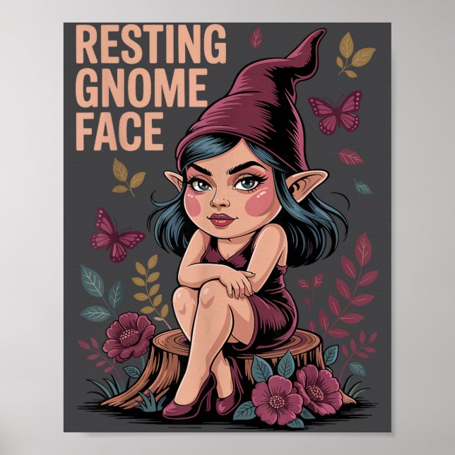 Resting Gnome Face Cute Funny Christmas Kawaii Car Poster (Front)