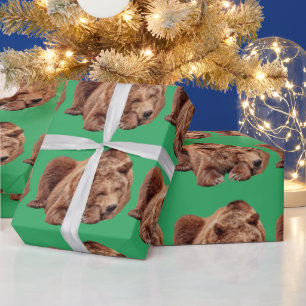 RESTING GRIZZLY BEAR CHRISTMAS WRAPPING PAPER