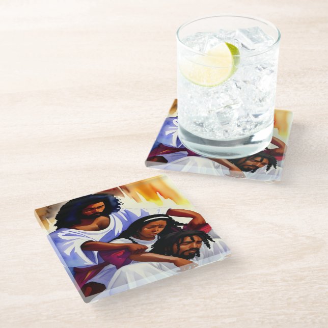 Resting in His Presence Glass Coaster (Angled)