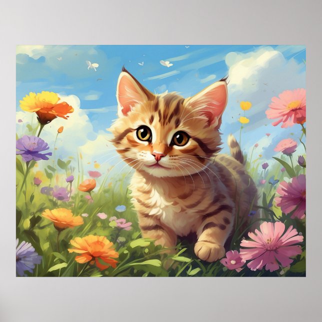 *~* Resting Kitty Flowers 5:4  Kitten Cat AP68  Poster (Front)