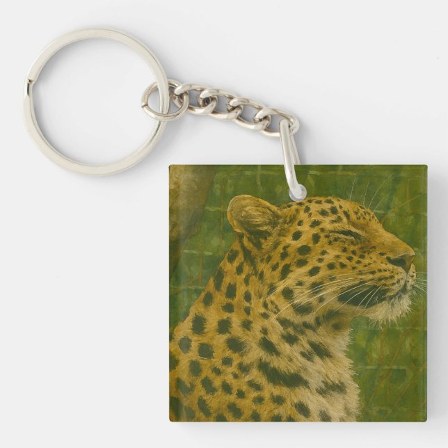 Resting Leopard in Sanctuary Setting Key Ring (Front)