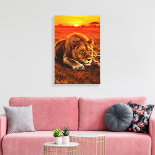 Resting Male Lion on Golden Savanna Canvas Print