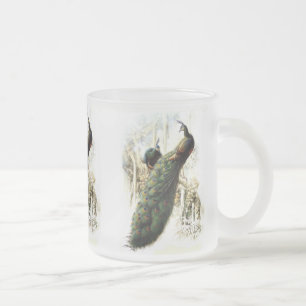 Resting Peacocks Frosted Glass Coffee Mug