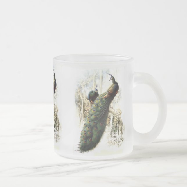 Resting Peacocks Frosted Glass Coffee Mug (Right)