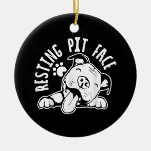 Resting Pit Face  Funny Dog Pitbull Meme Ceramic Tree Decoration