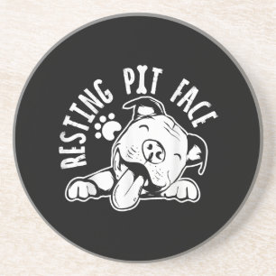 Resting Pit Face Funny Dog Pitbull Meme Coaster