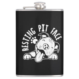 Resting Pit Face Funny Dog Pitbull Meme Hip Flask