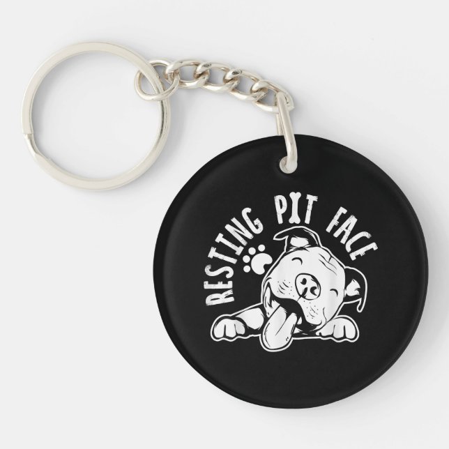 Resting Pit Face  Funny Dog Pitbull Meme Key Ring (Front)