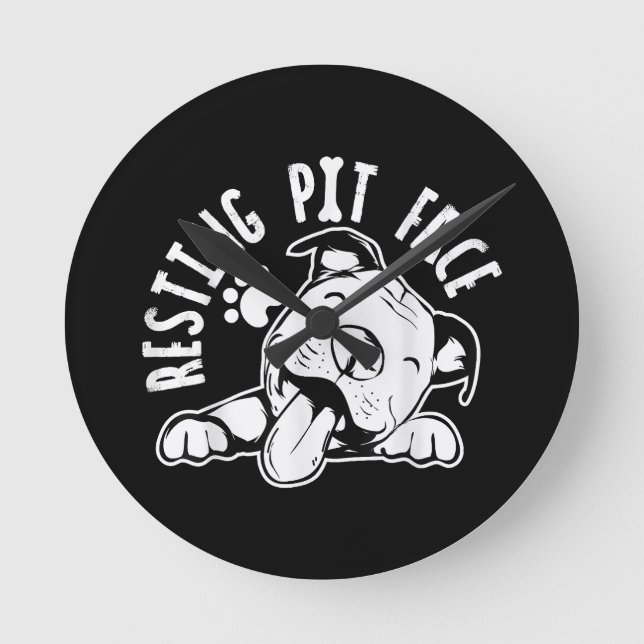 Resting Pit Face  Funny Dog Pitbull Meme Round Clock (Front)