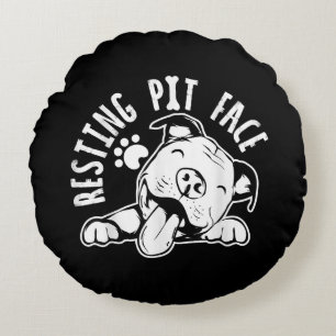 Resting Pit Face Funny Dog Pitbull Meme Round Cushion