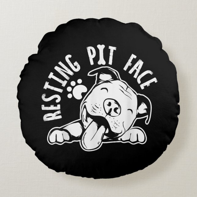 Resting Pit Face  Funny Dog Pitbull Meme Round Cushion (Front)