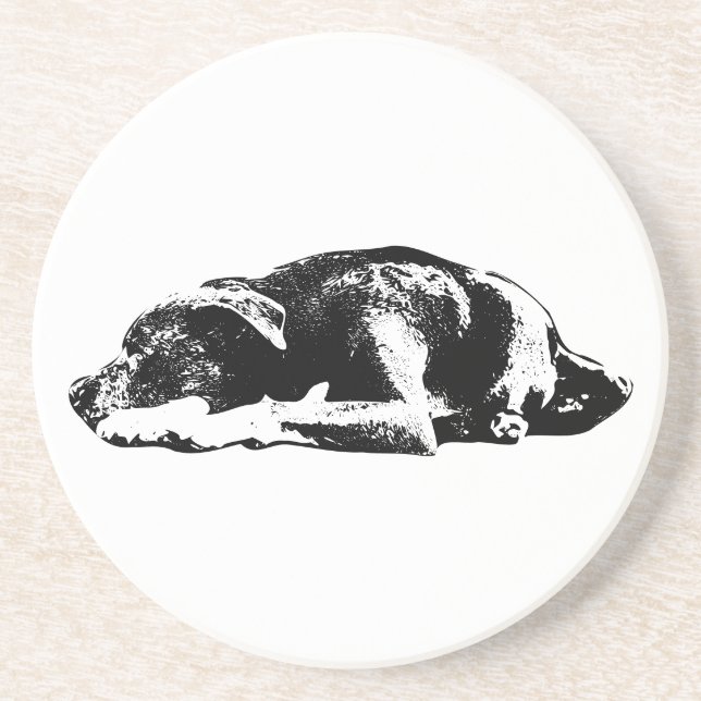 Resting Pitbull Mix Monochrome Art Coaster (Front)