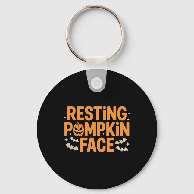 Resting Pumpkin Face Bold T Halloween Tee  Key Ring (Front)