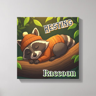 Resting Raccoon   Cute Cartoon Kid's Nursery Art Canvas Print