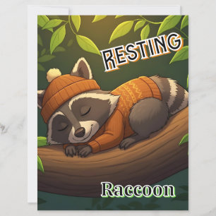 Resting Racoon Cute Cartoon Kid's Nursery Art