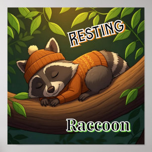 Resting Racoon   Cute Cartoon Kid's Nursery Art Poster