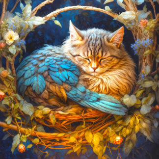 Resting Tabby Kitten Bird in Round Nest Jigsaw Puzzle