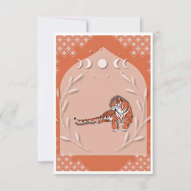 Resting Tiger Moon Phases Blank Card  (Front)