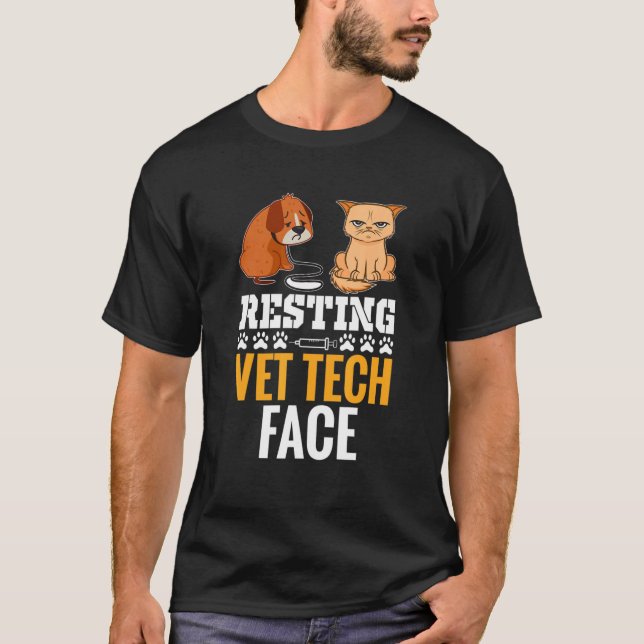Resting Vet Tech Face Veterinarian Pet T-Shirt (Front)