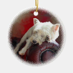 Resting Westie Ceramic Tree Decoration