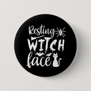 resting witch face 6 cm round badge