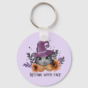 Resting Witch Face – Cat with Witch Hat Key Ring